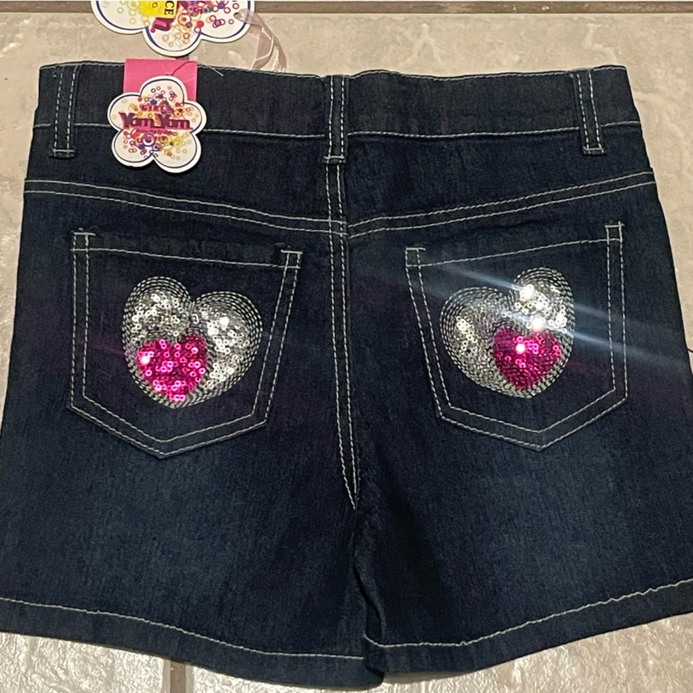 NWT Yom Yom Kids Denim Shorts with Heart Sequins Accents Size‎ 14
